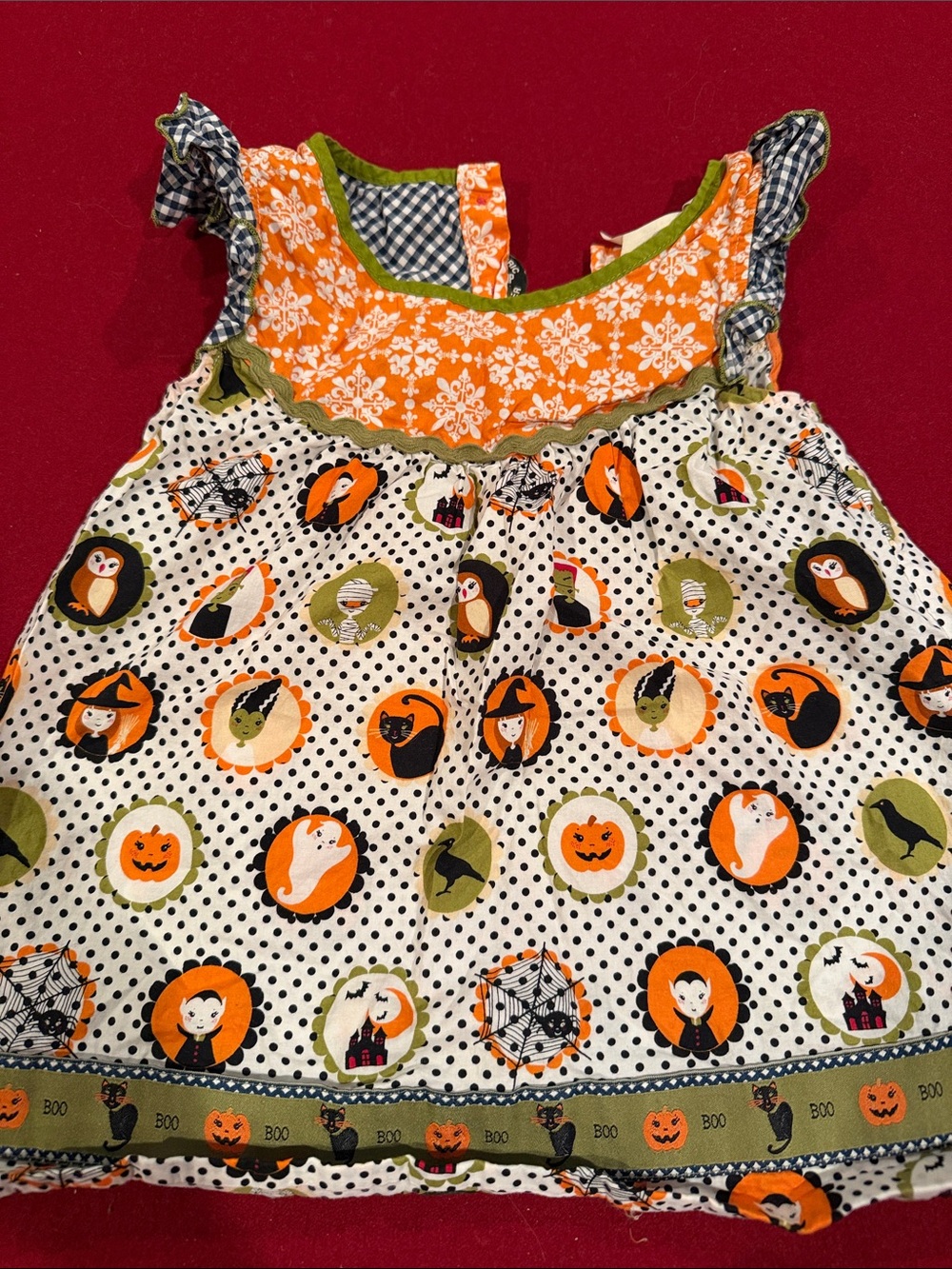Matilda Jane Orange, White & Green Halloween Print Dress